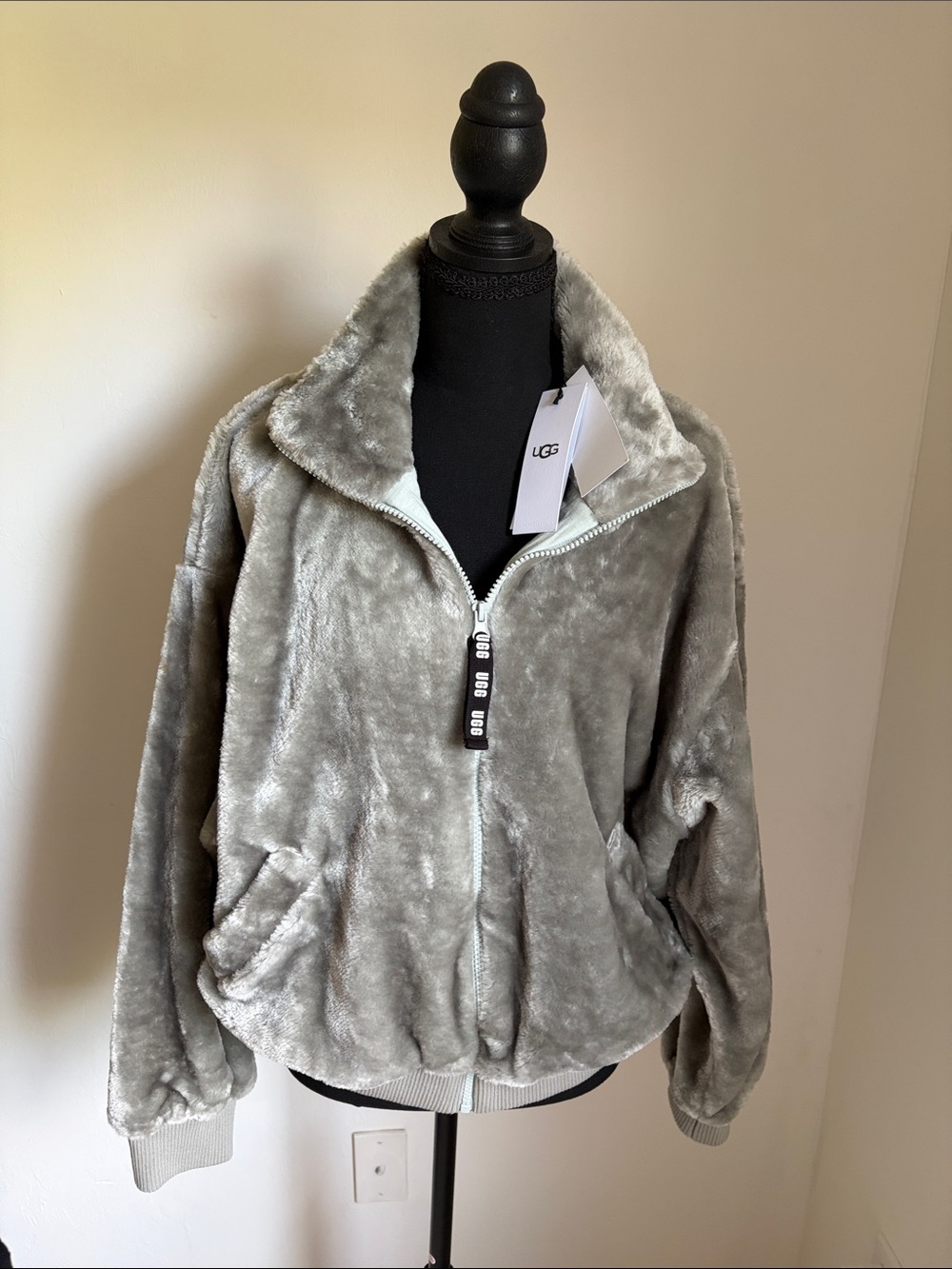 UGG Women's Plush Teddy Zip Jacket in Light Gray